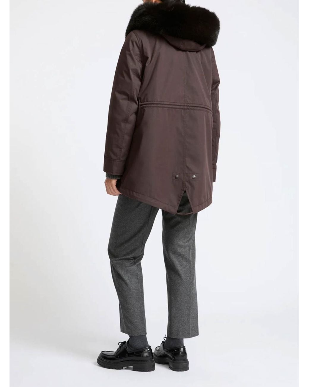 Yves Salomon Brown Short Waterproof Cotton Blend Fur-Trim Parka