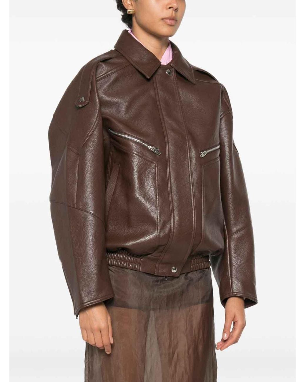 Frankie Shop Brown Hudson Faux Leather Bomber Jacket