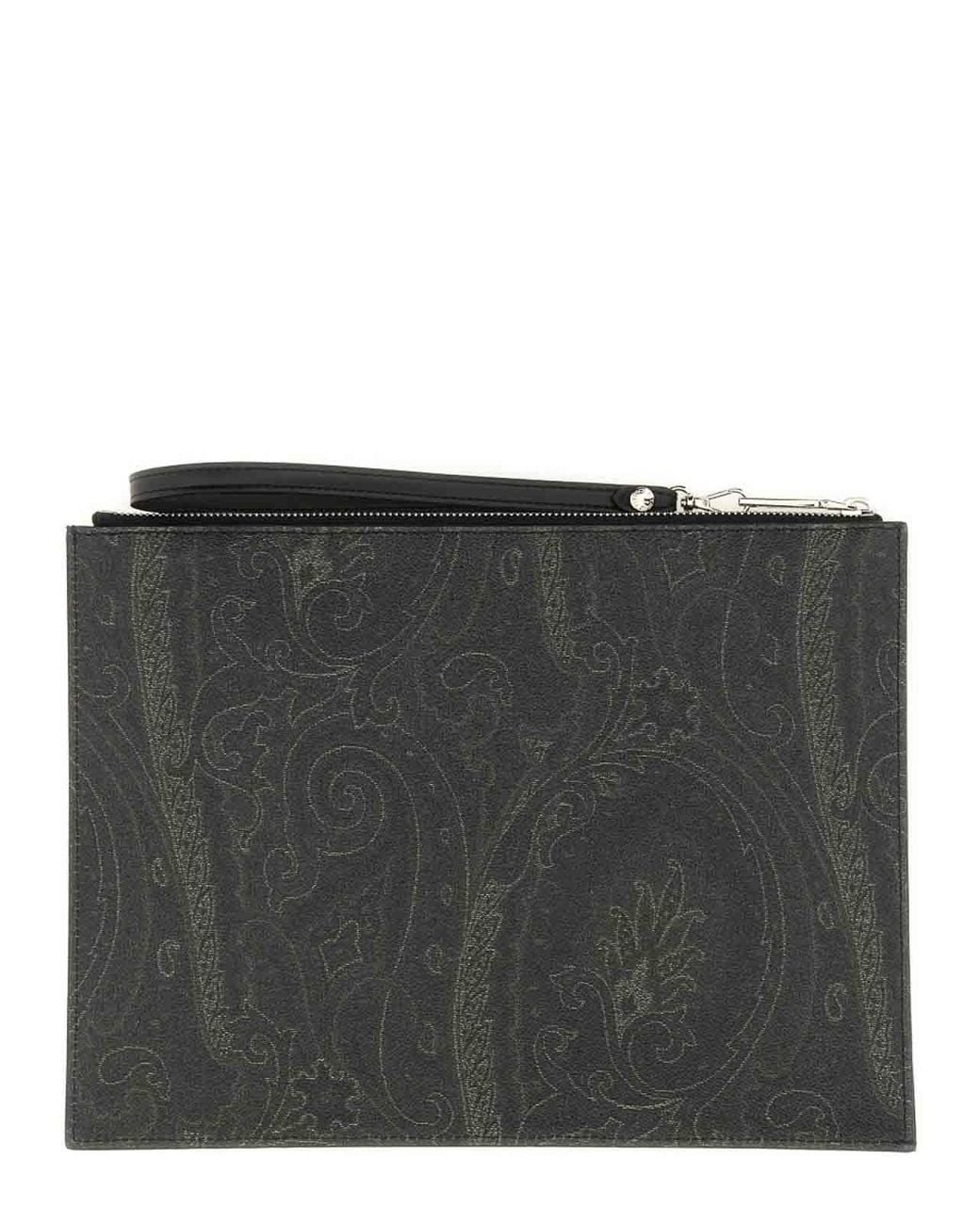 Etro Black Paisley Pouch With Pegasus