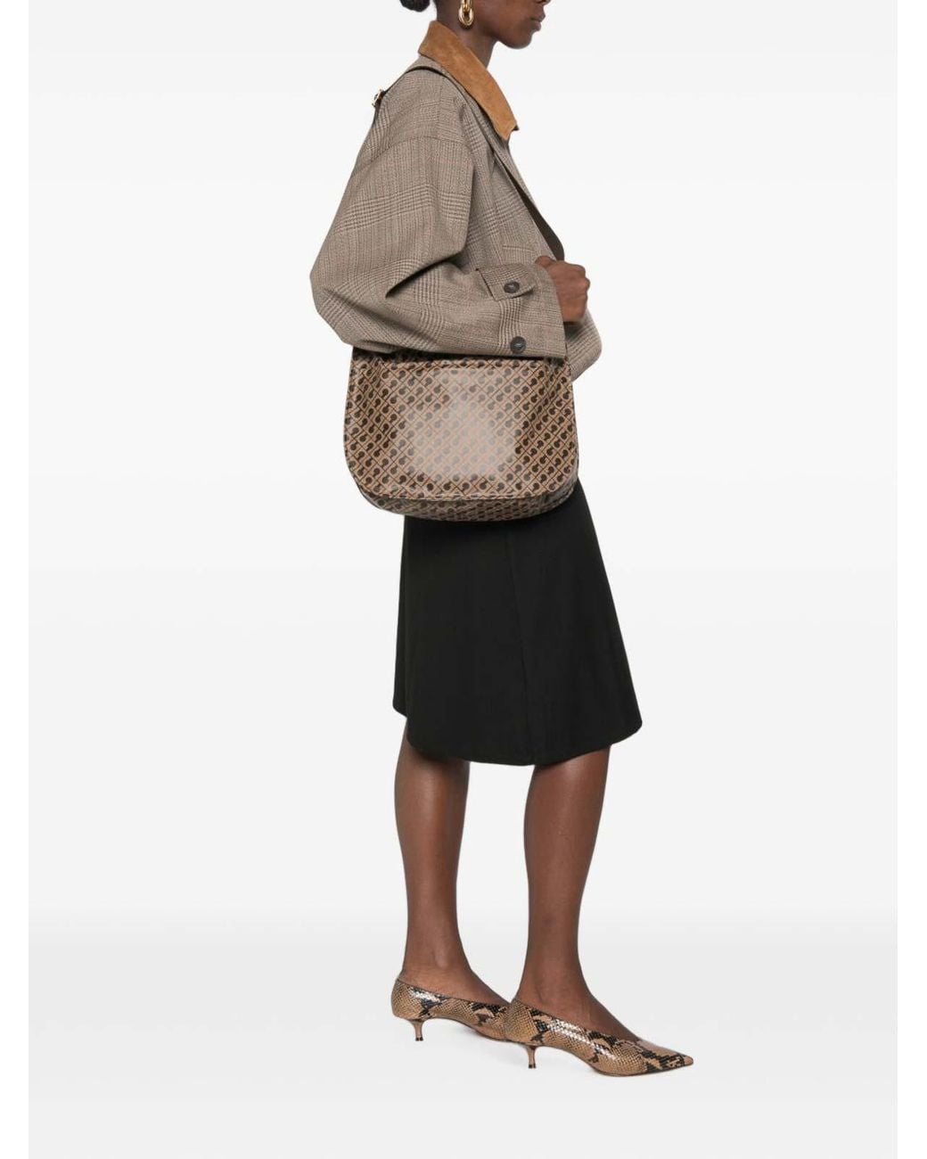 Gherardini Brown Toffee Shoulder Bag With All-Over Logo