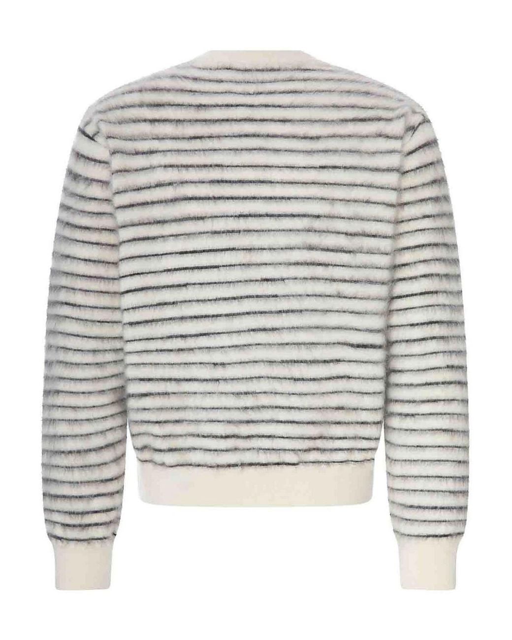 Tom Ford Gray Striped Crew Neck Sweater With Hairy Effect for men