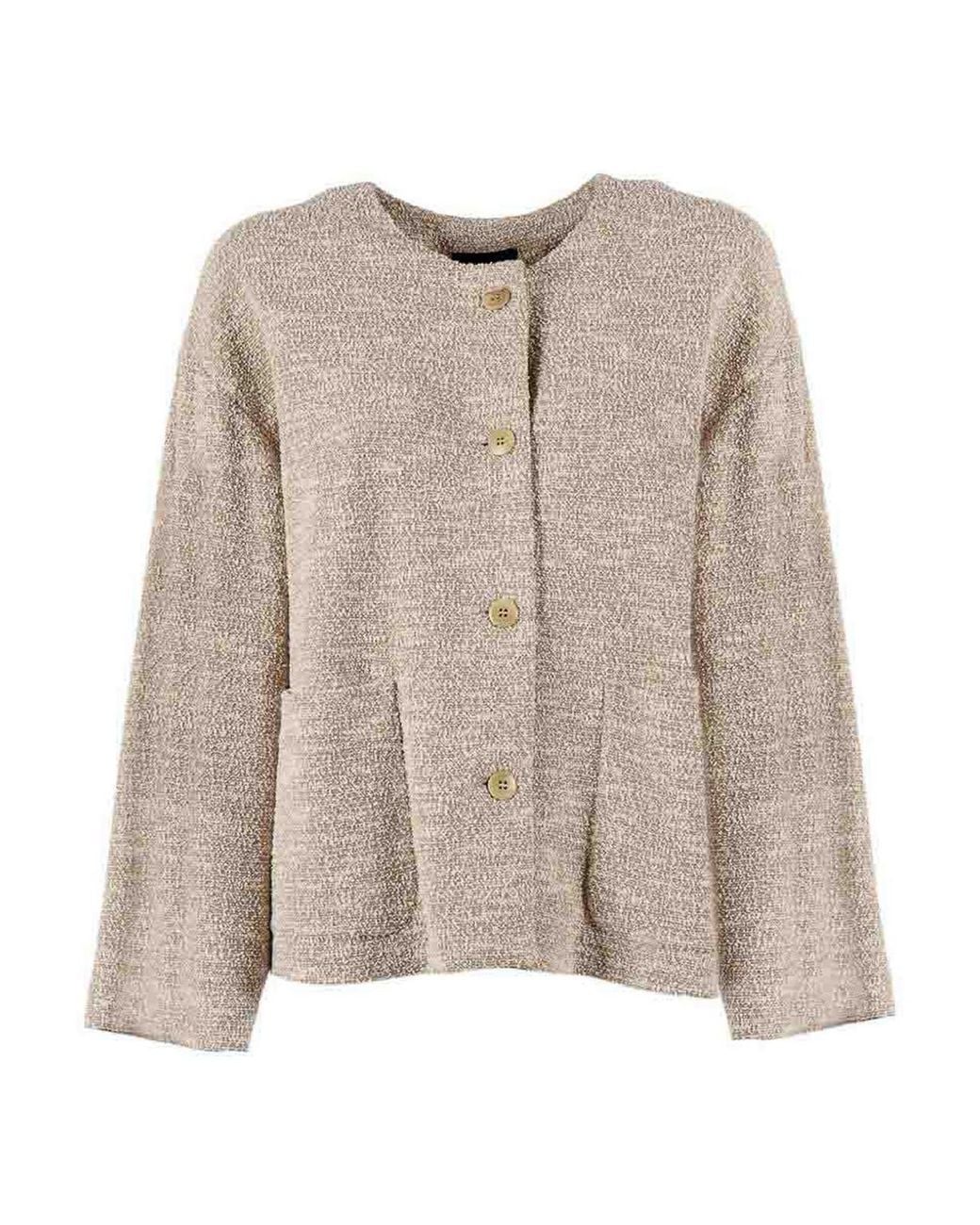 Emporio Armani Natural Boxy Textured Round Neck Blazer