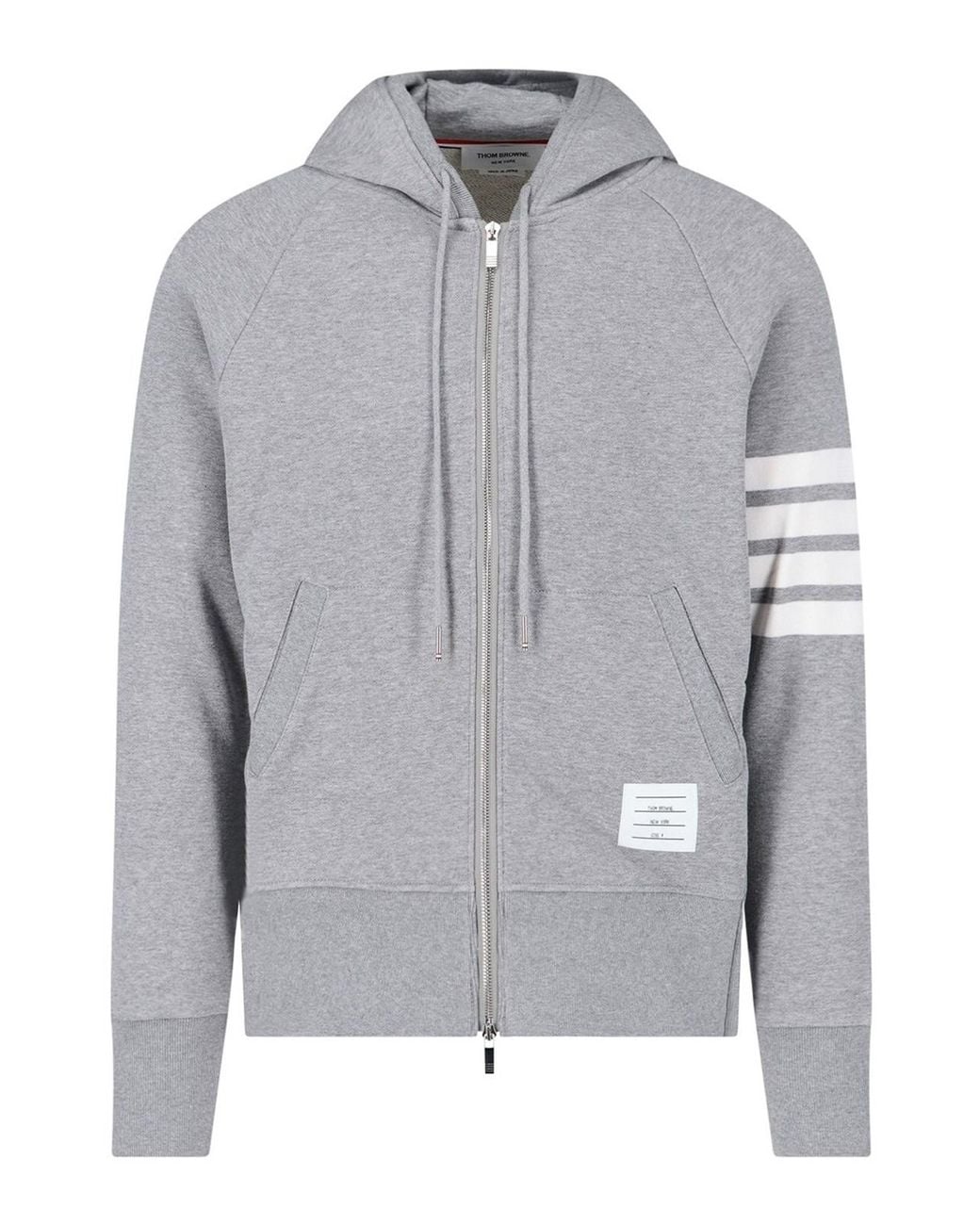Thom Browne Gray 4-Bar Zip Hoodie for men
