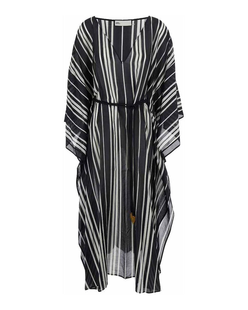 Tory Burch Black Striped Silk Kaftan