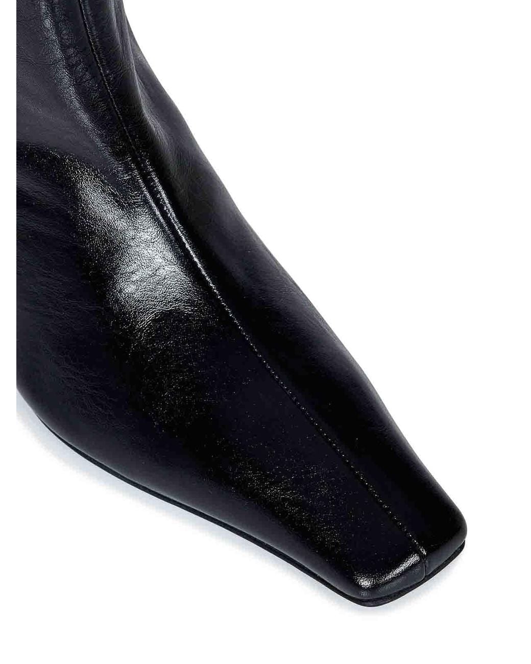 Khaite Blue Leather Ankle Boots With Square Toe