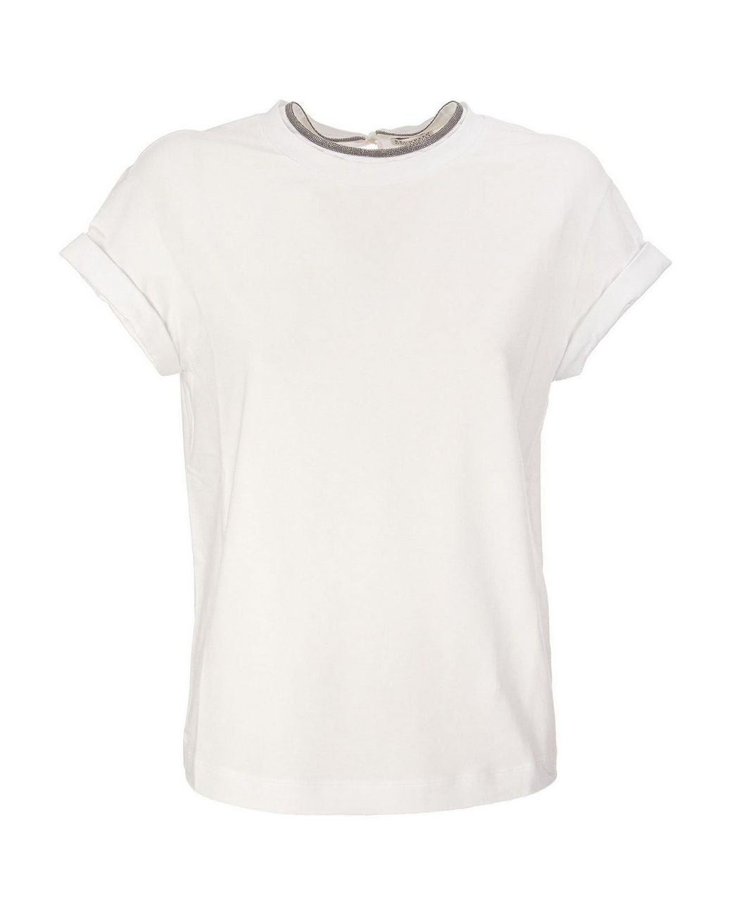 Brunello Cucinelli White Embellished Jersey T-Shirt