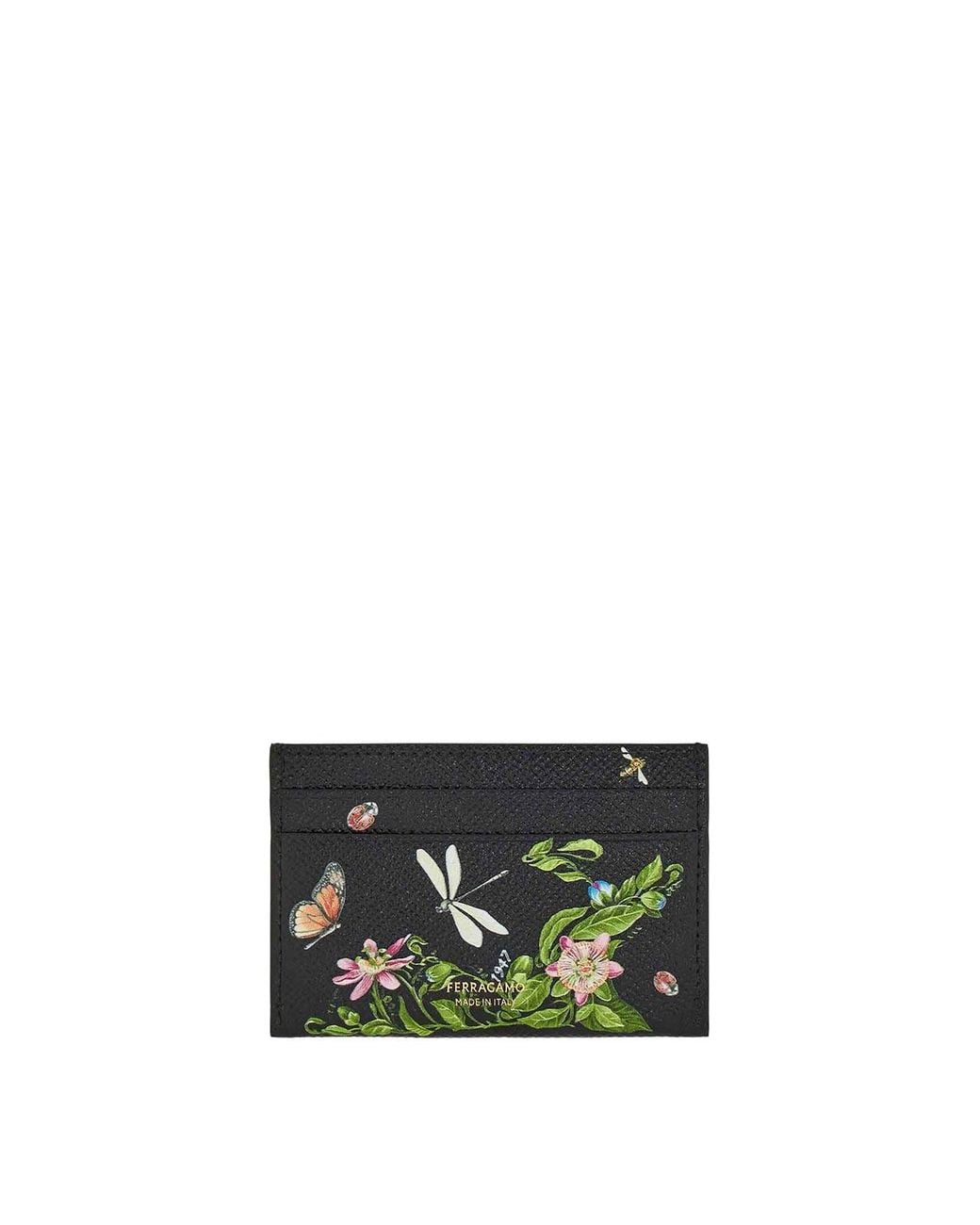 Ferragamo White Gancini Card Holder With Floral Print