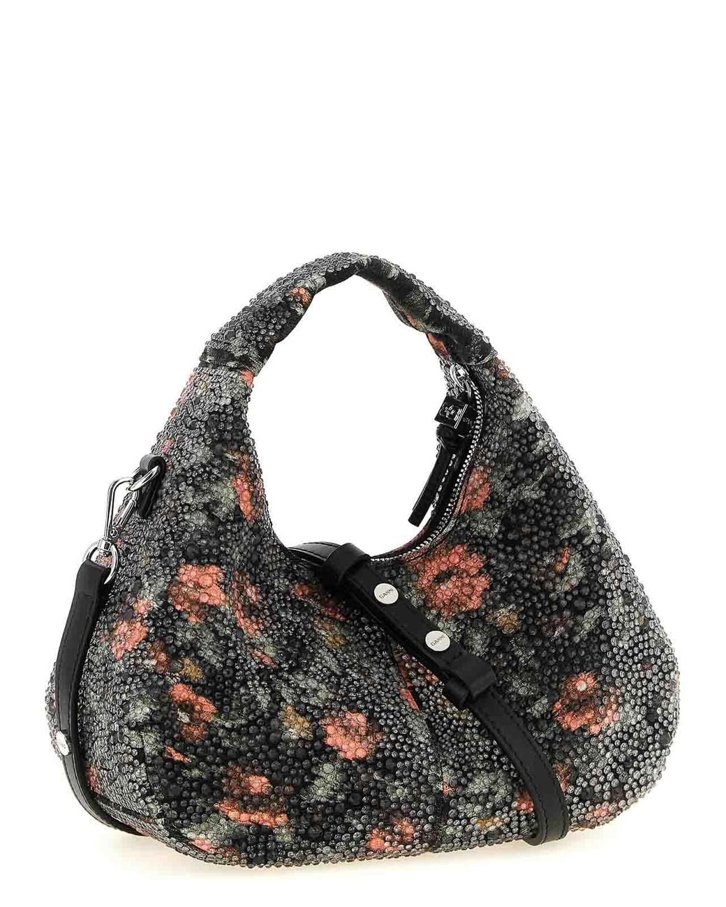 Ganni Black Mini Hobo Flowers' Handbag