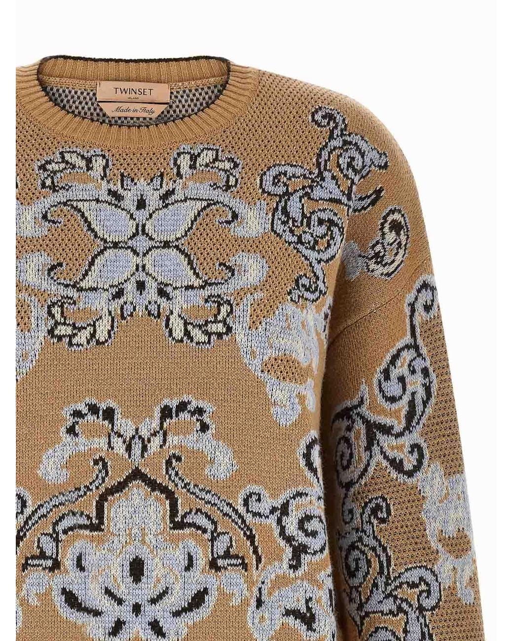Twinset Brown Jacquard Wool Blend Sweater