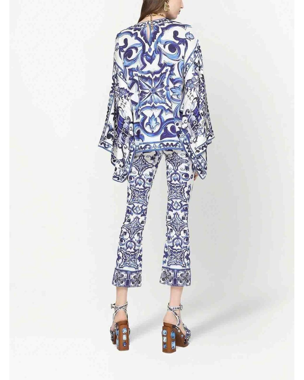 Dolce & Gabbana Blue Majolica Print Cropped Pants