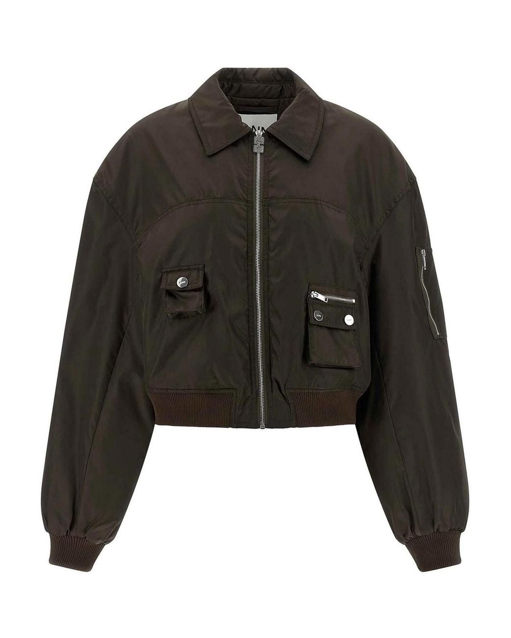 Ganni Black Bomber Jacket Nylon