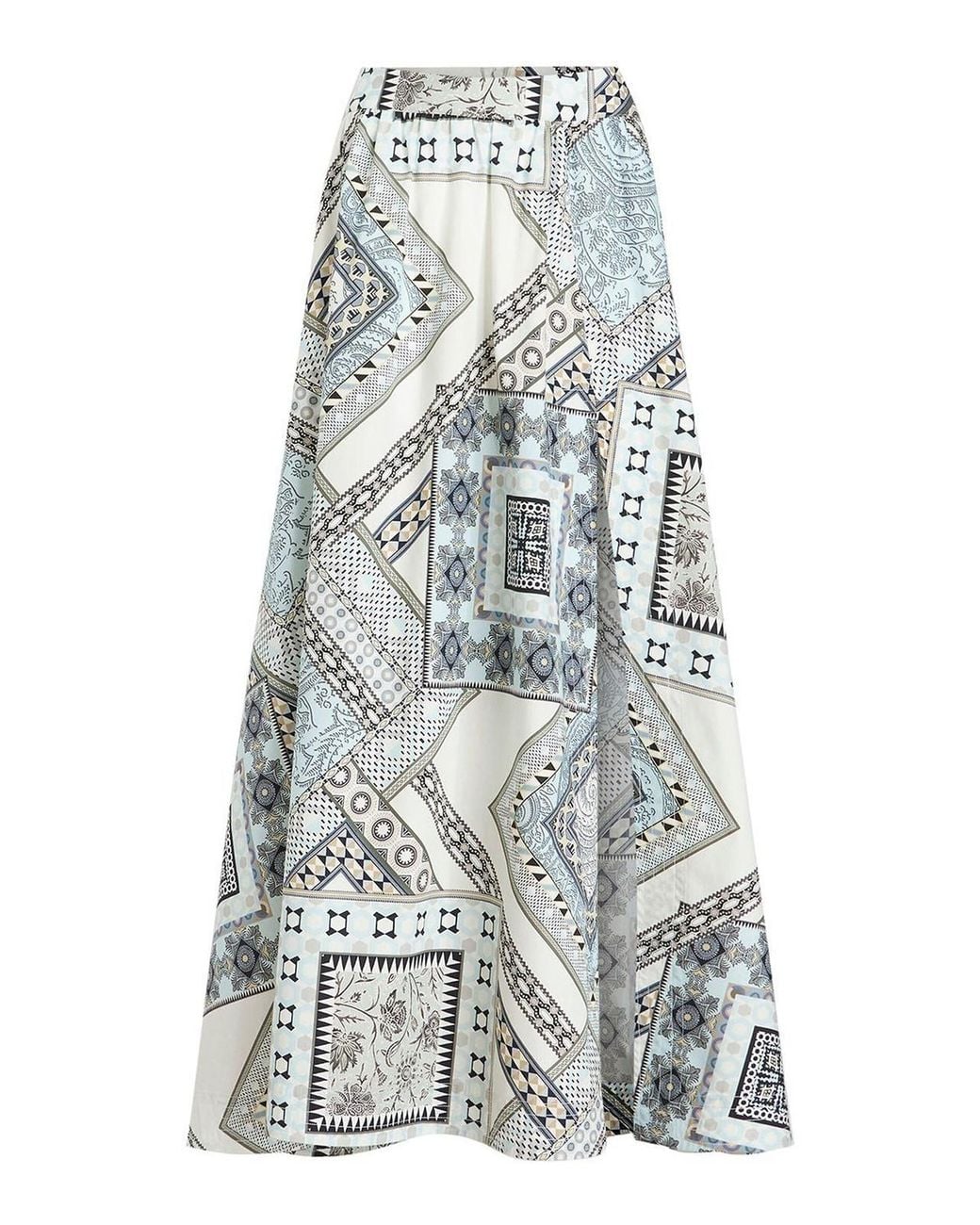 Etro White Geometric Print Cotton Long Skirt