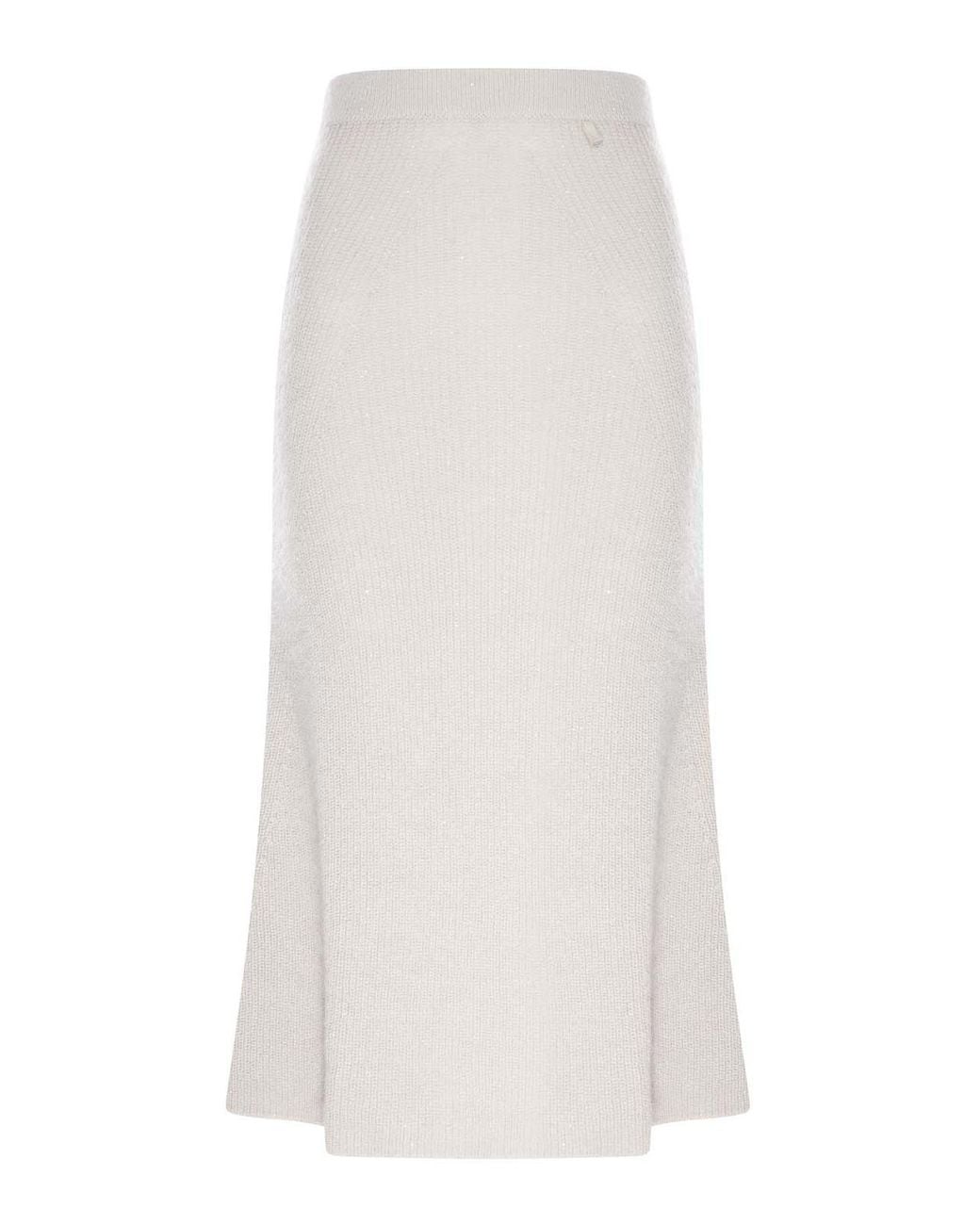 Herno White Knit Midi Skirt With Lurex Yarn