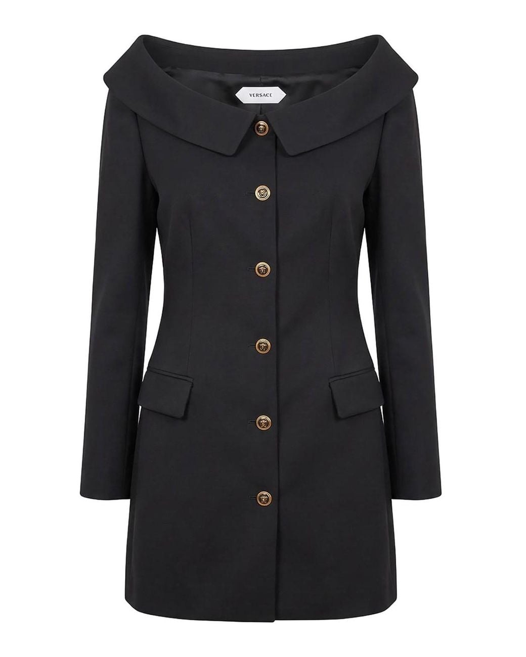 Versace Black Grain De Poudre Wool Mini Dress