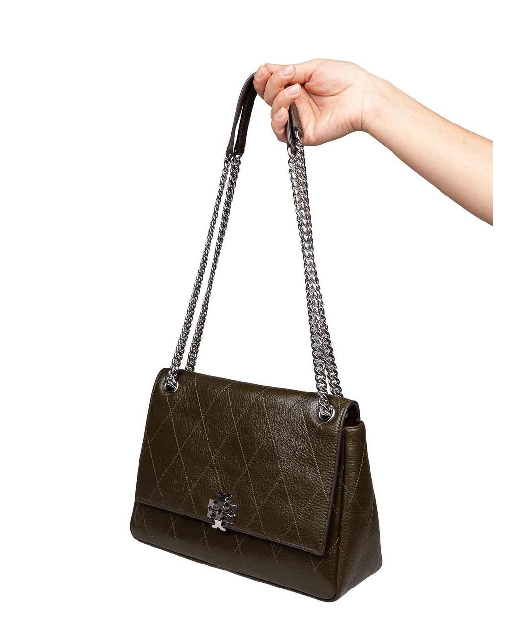 Tory Burch Gray Charlie Quilted Leather Shoulder Bag