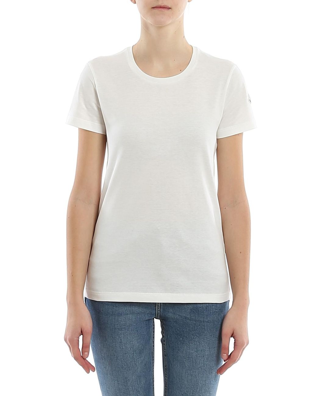 Moncler White Cotton T-Shirt With Logo Patch