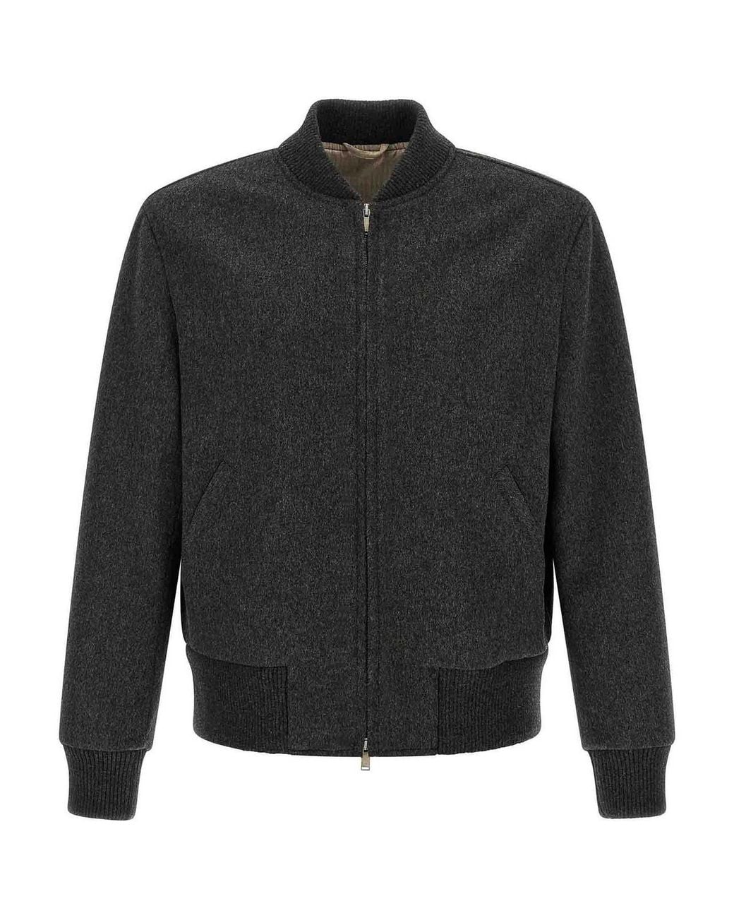 Lardini Gray Mlange Wool Bomber Jacket for men
