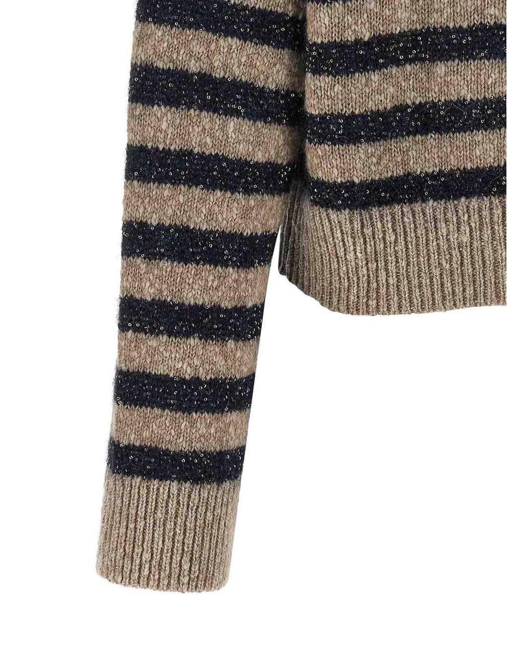 Brunello Cucinelli Gray Dazzling Stripes Jumper