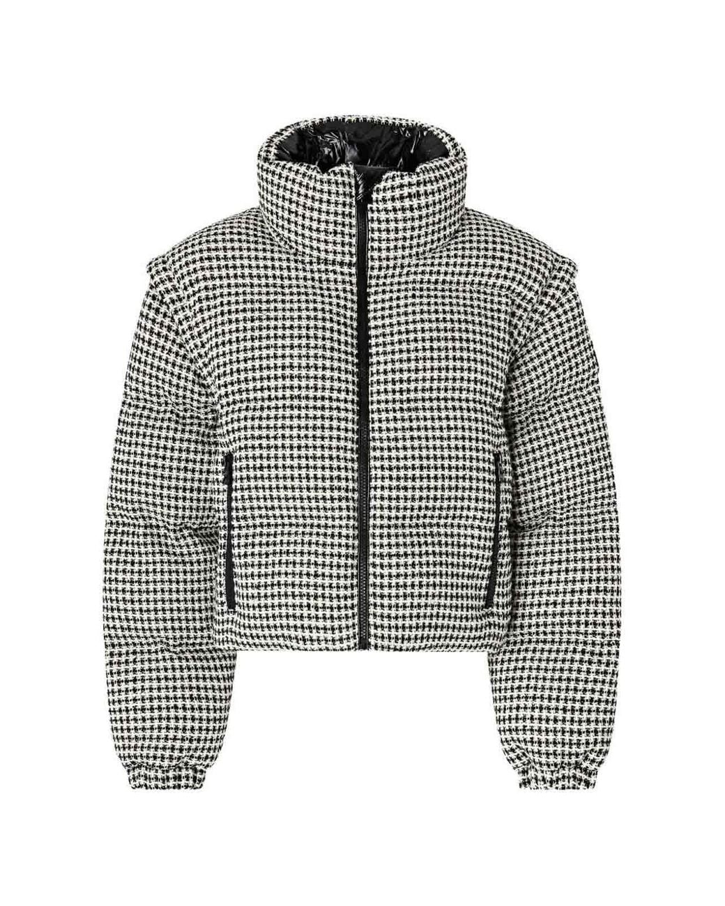 Pinko Black Tweed Down Jacket With Detachable Sleeves