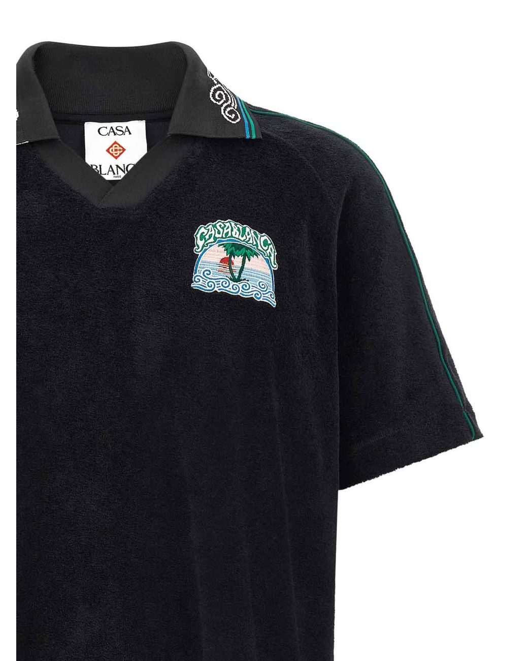 Casablanca Black Towelling' Jacquard Polo Shirt for men
