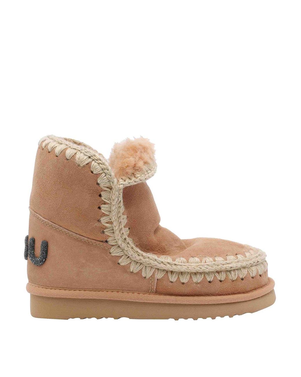 Mou Brown Suede Eskimo Glitter Logo Booties