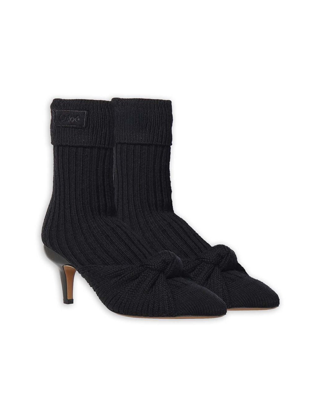 Chloé Black Suzie Ribbed Wool Ankle Boots