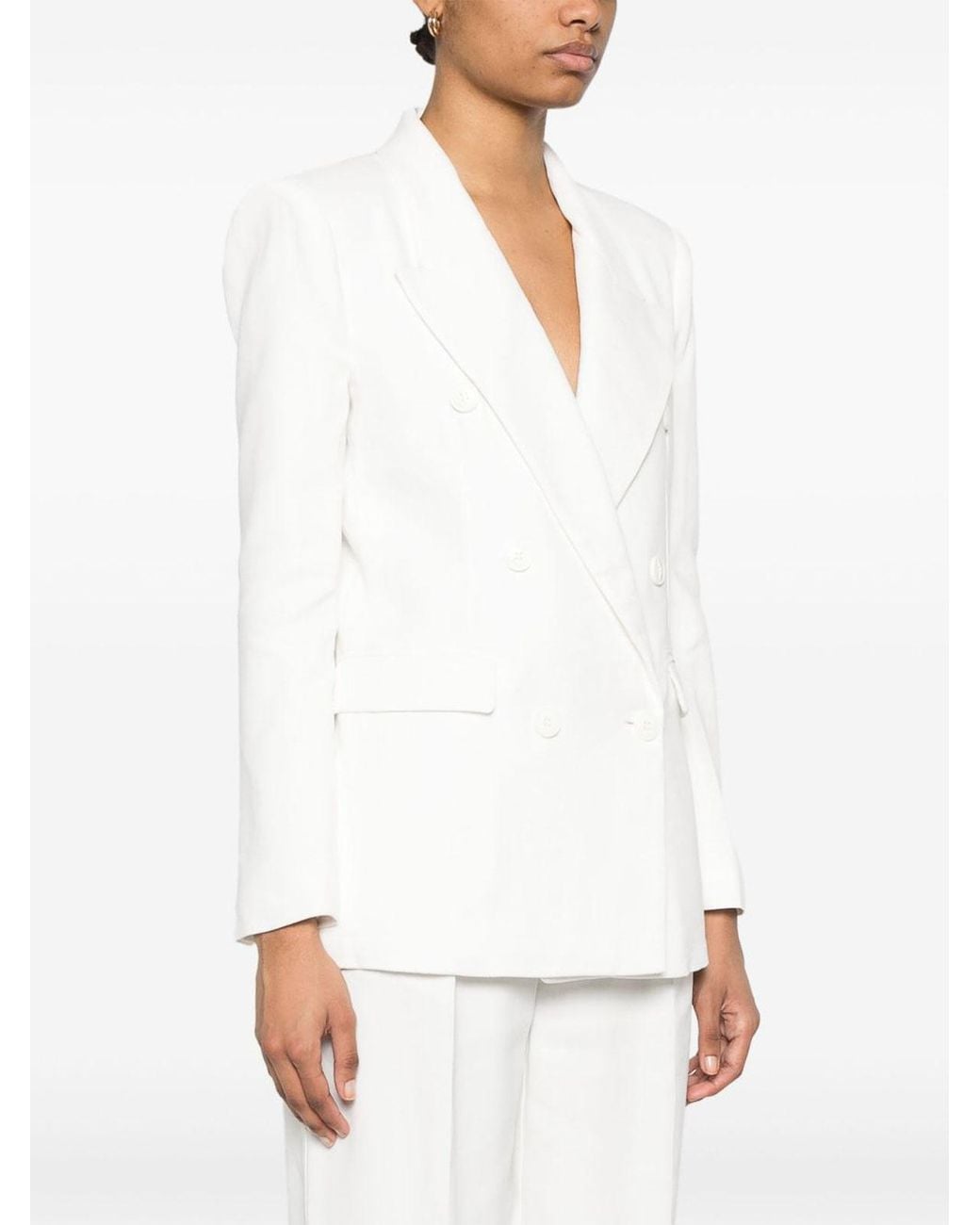 Elisabetta Franchi White Linen Blend Double-Breasted Jacket
