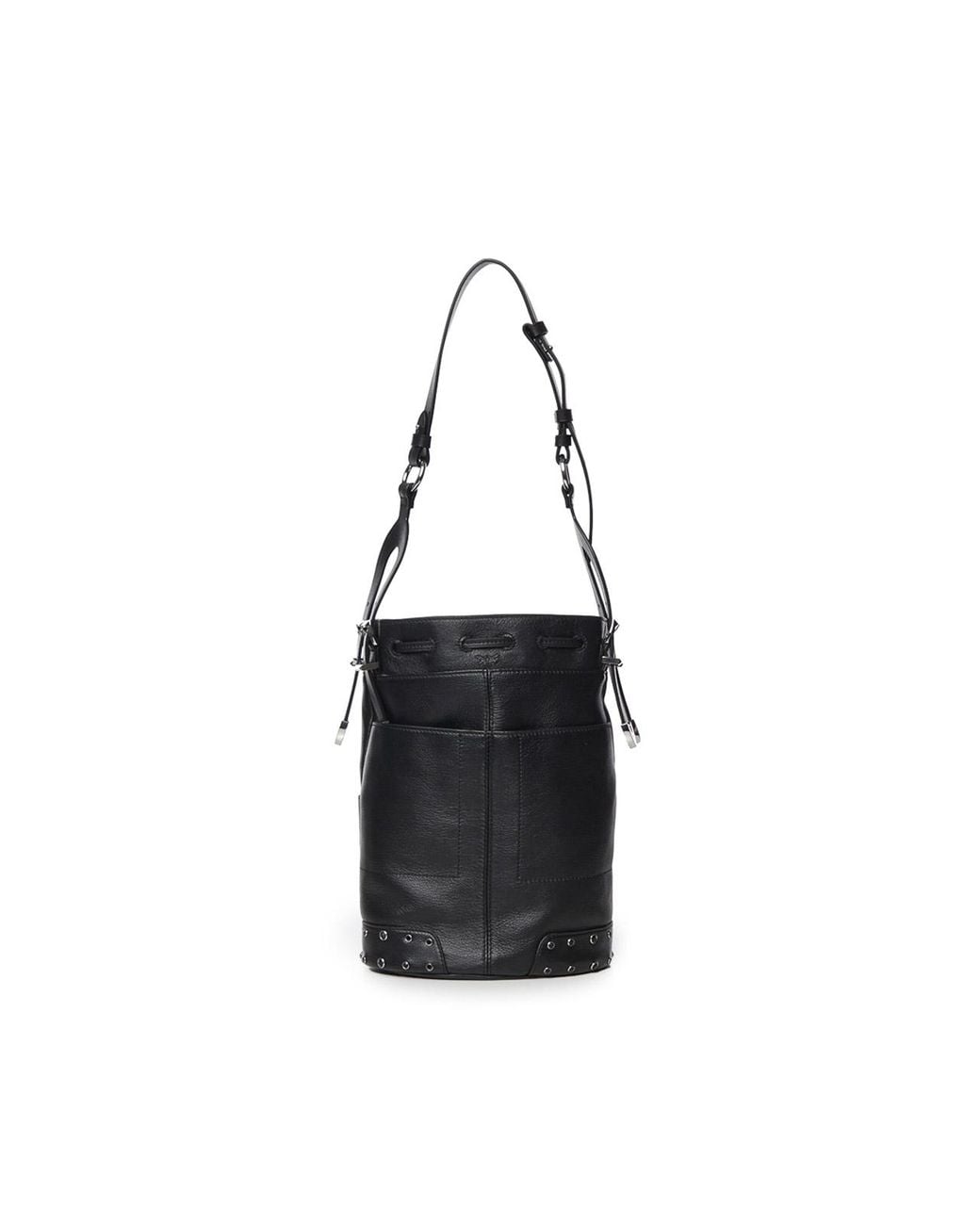 Pinko Black Studded Leather Mini Bucket Shoulder Bag