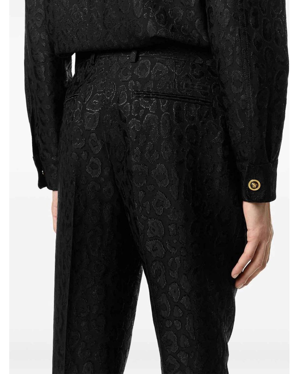 Versace Black Jacquard Leopard Formal Trousers for men