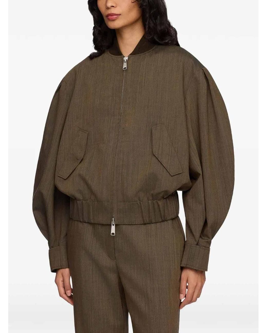 Ganni Brown Light Wool Melange Bomber Jacket