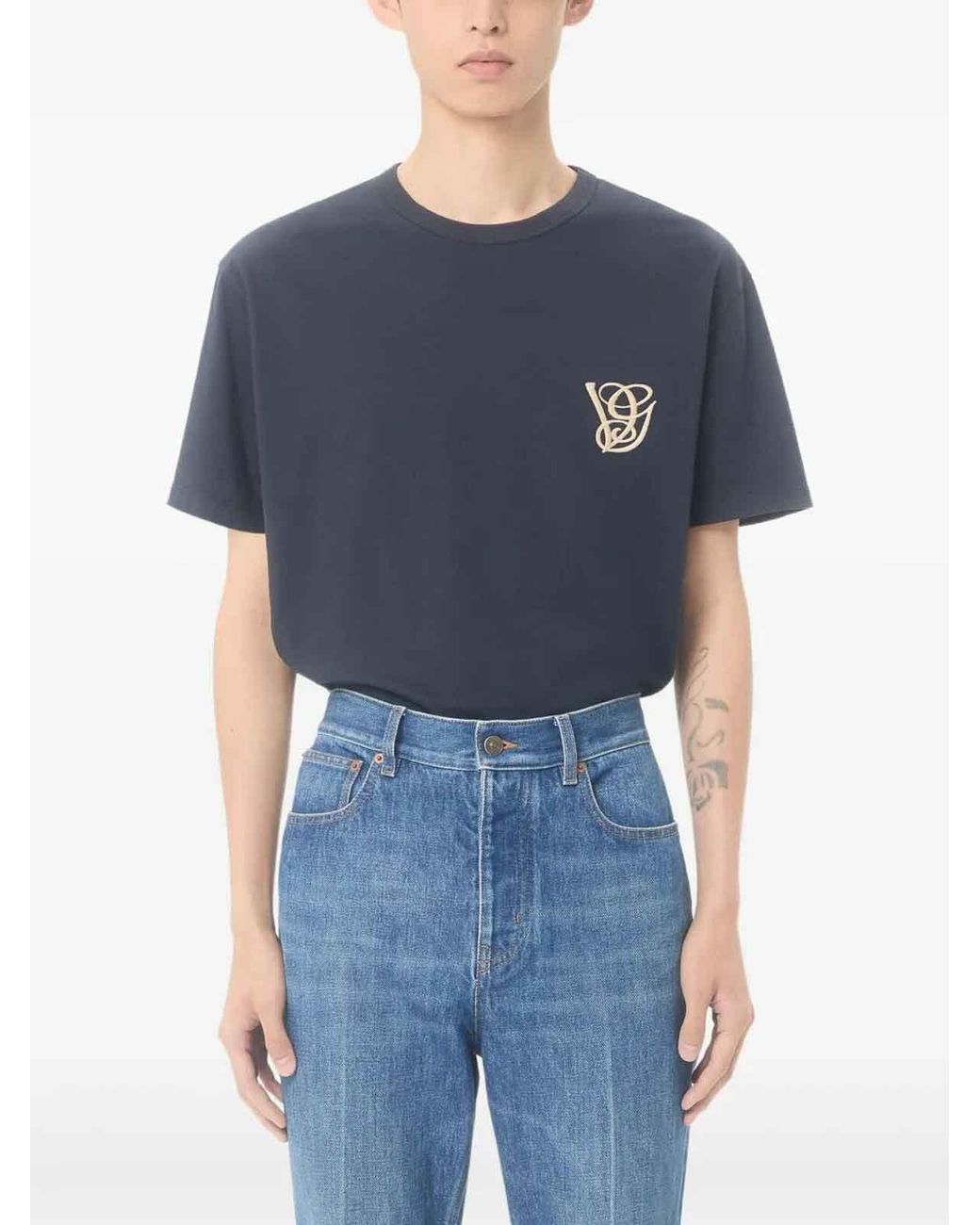 Valentino Blue Embroidered T-Shirt for men