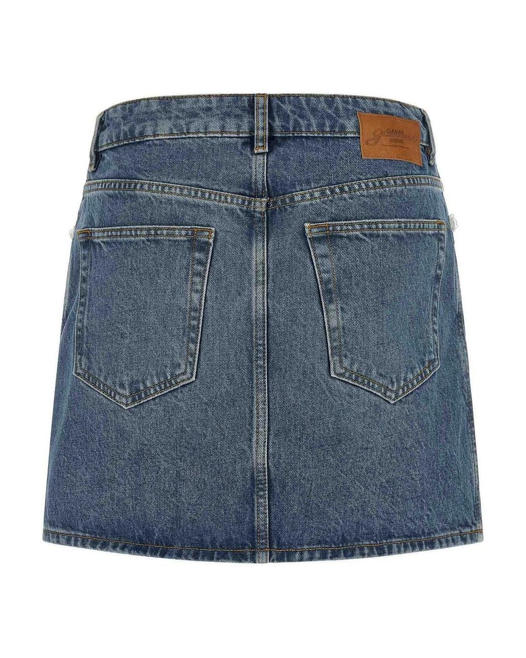 Ganni Blue Denim And Lace Skirt