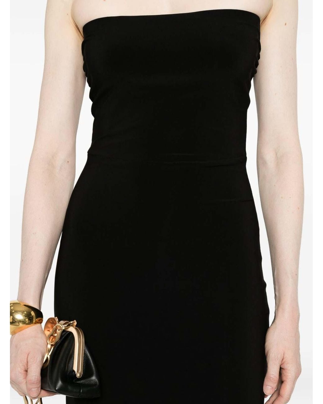 Norma Kamali Black Strapless Stretch Midi Dress