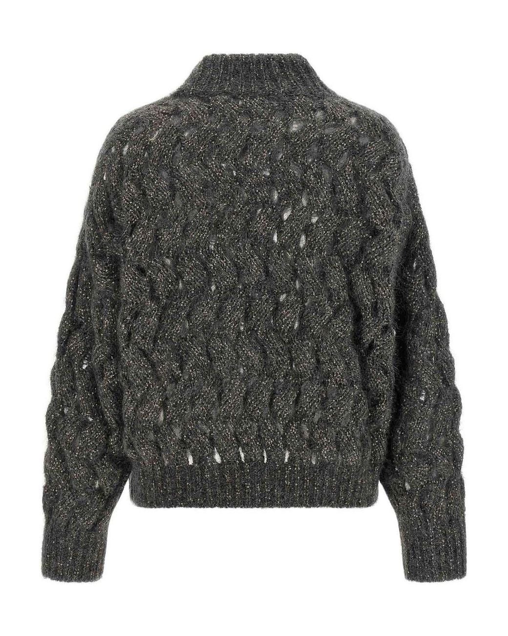 Brunello Cucinelli Gray Dazzling Waves Waves Jumper