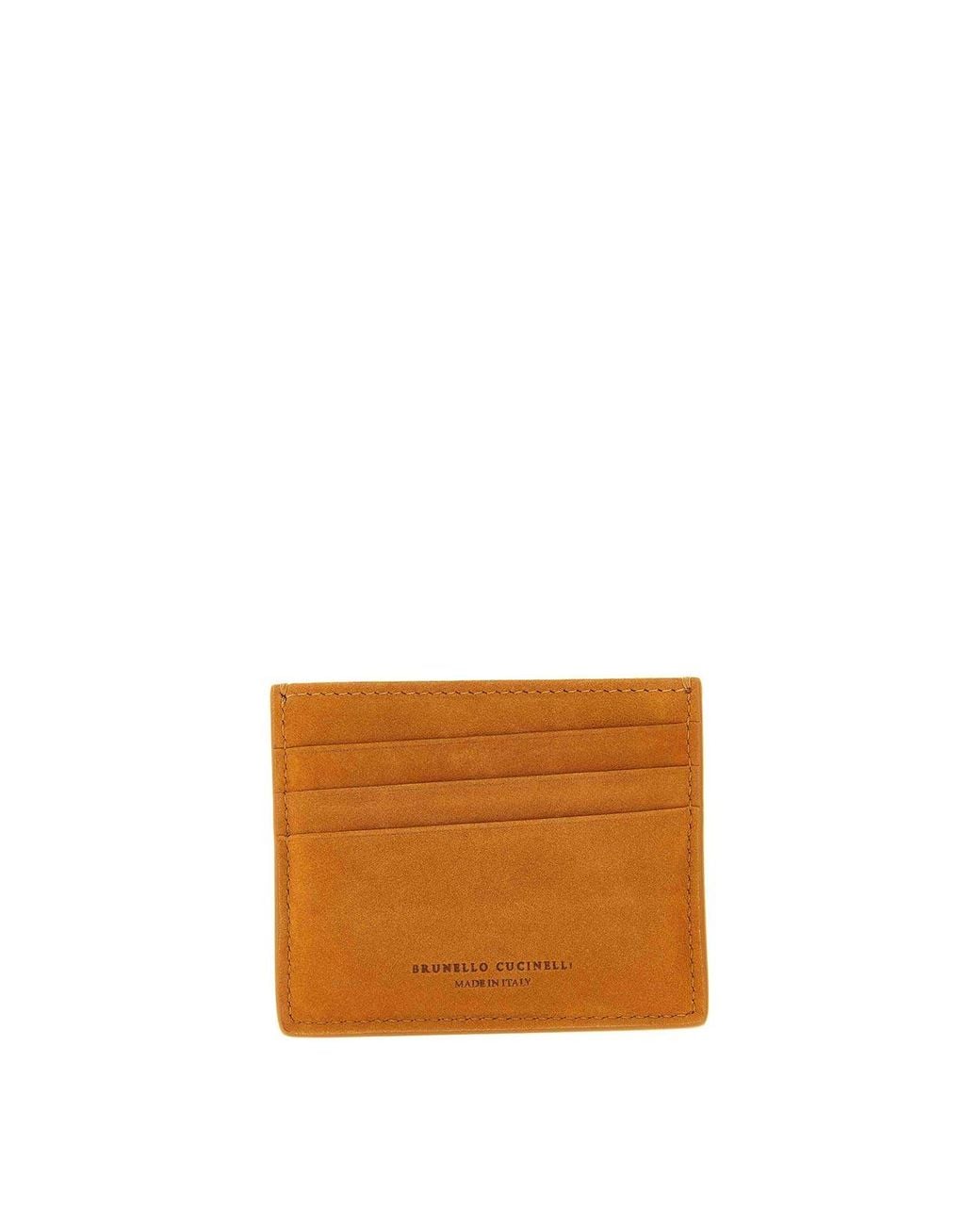Brunello Cucinelli Orange Suede Card Holder for men