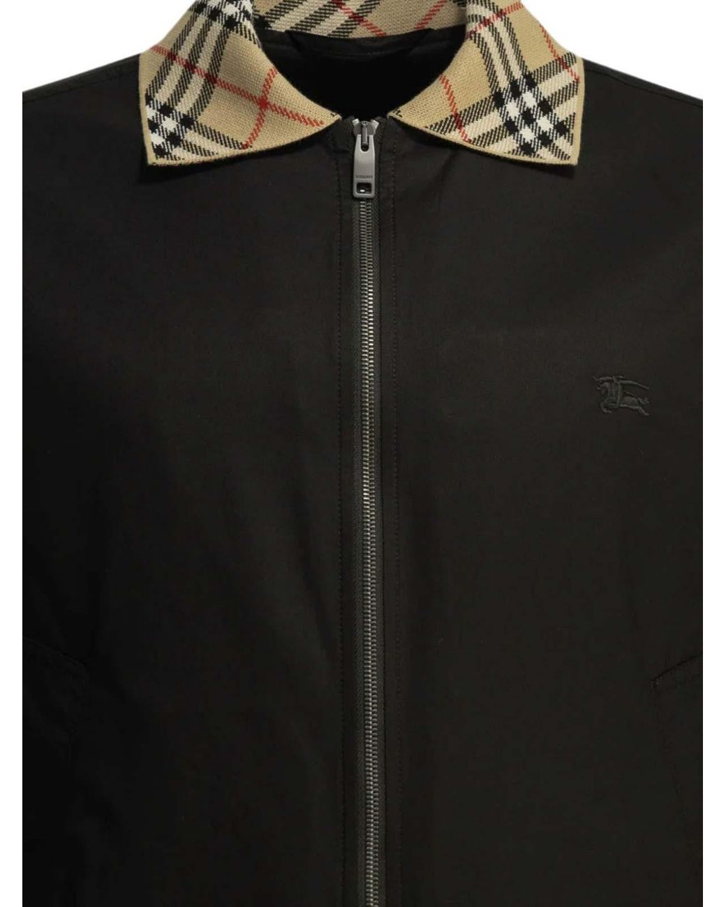 Burberry Black Check-Collar Harrington Bomber Jacket for men