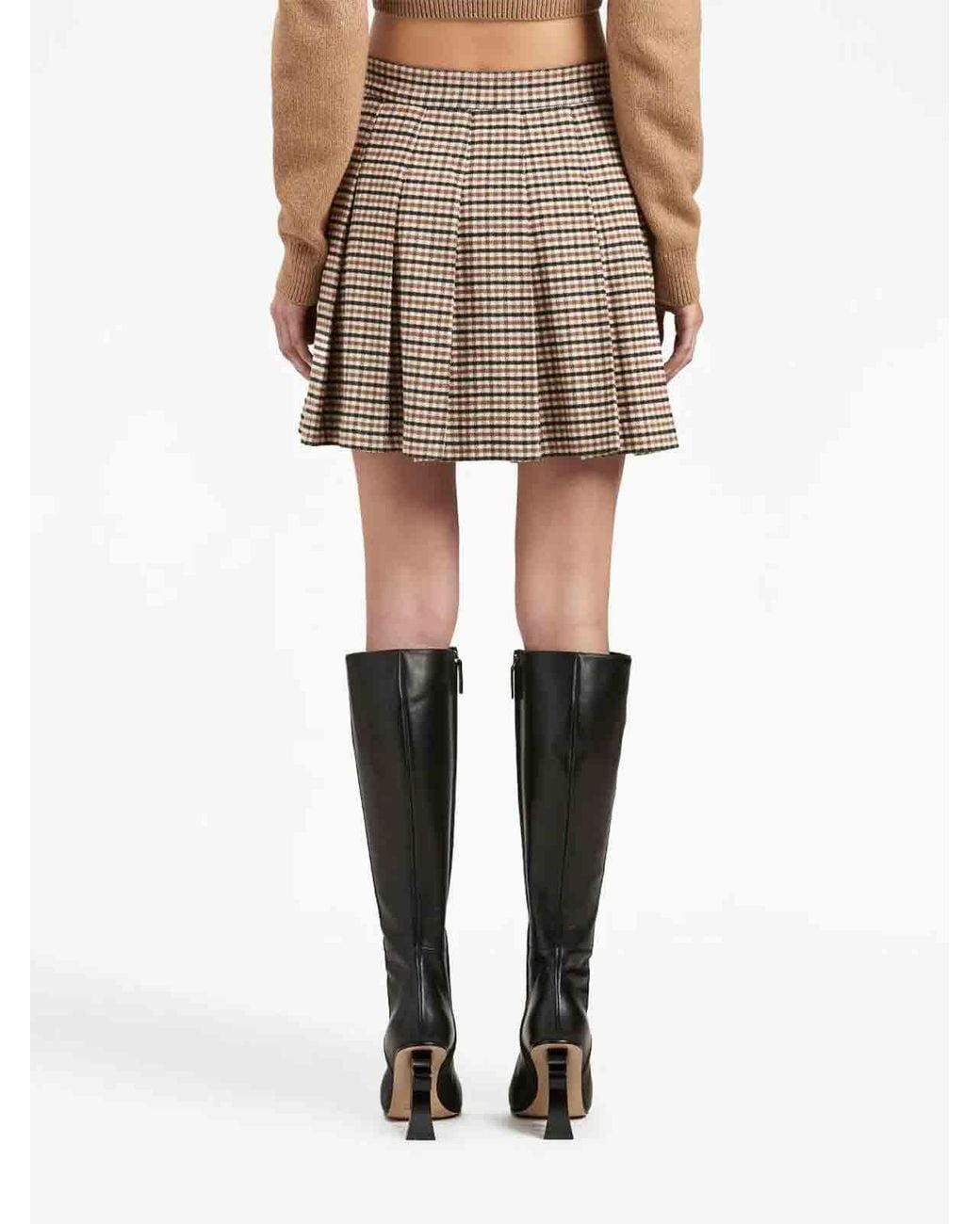Palm Angels Natural Checked High-Waisted Mini Skirt