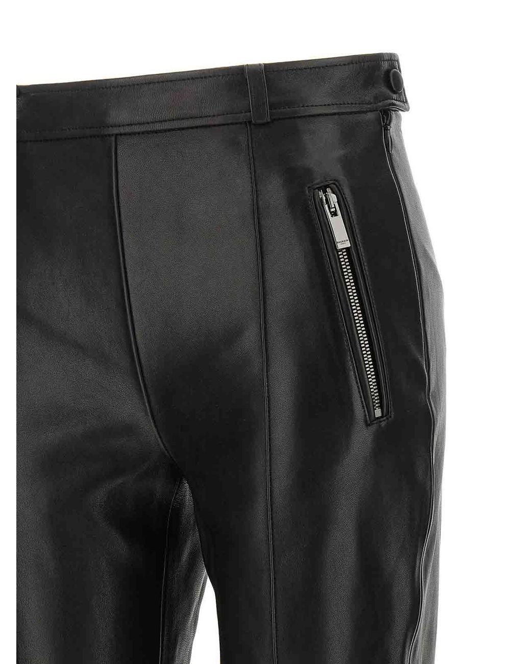 Balmain Black Leather Fuseau