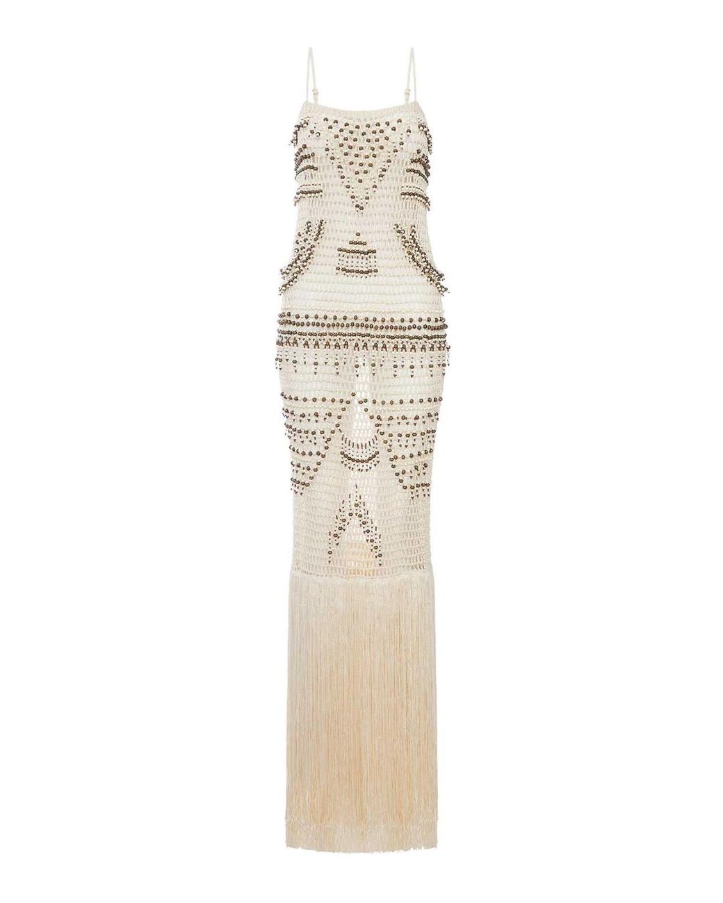 Bless White Takara Long Dress With Fringes
