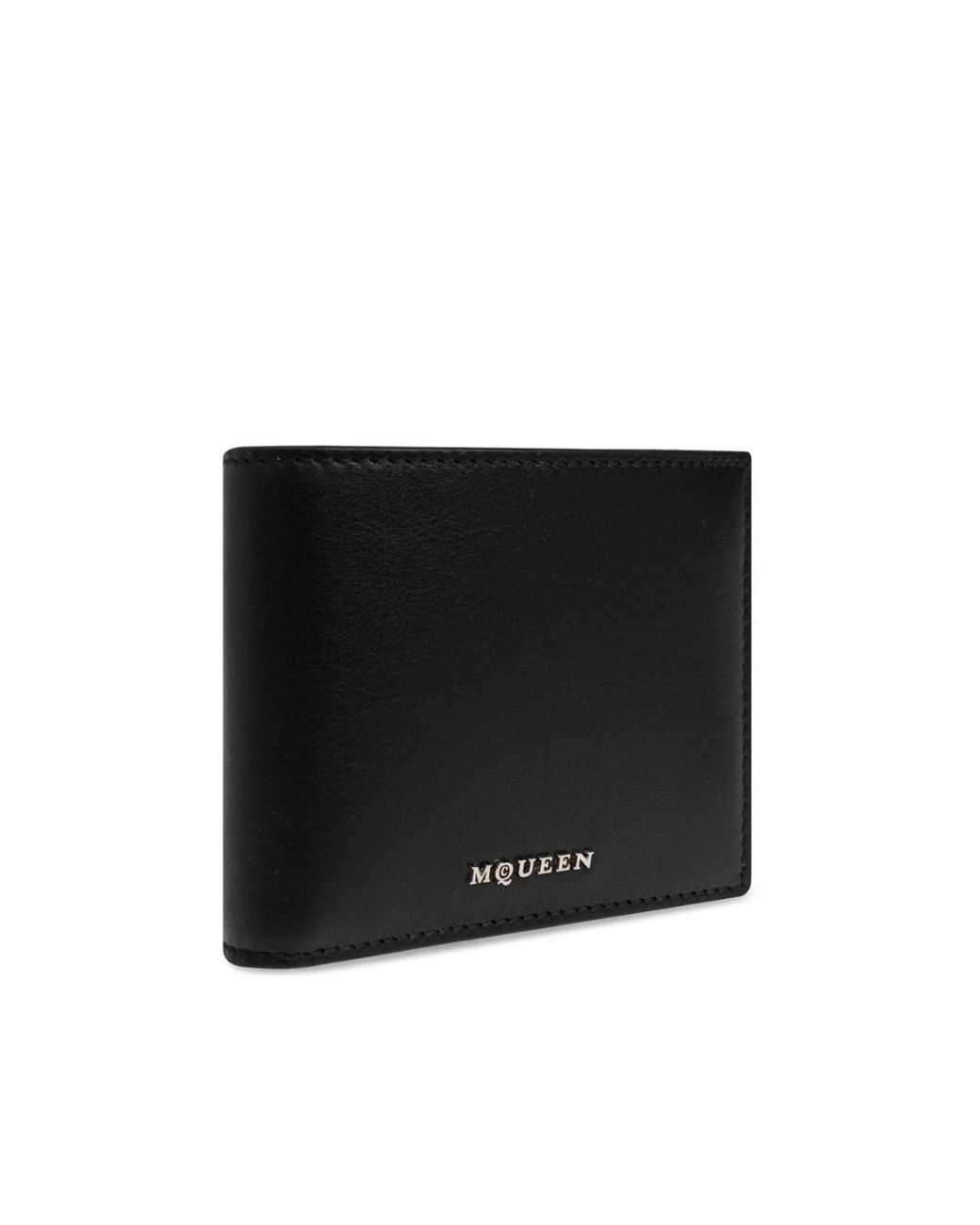 McQueen Black Calf Leather Wallet With Logo for men