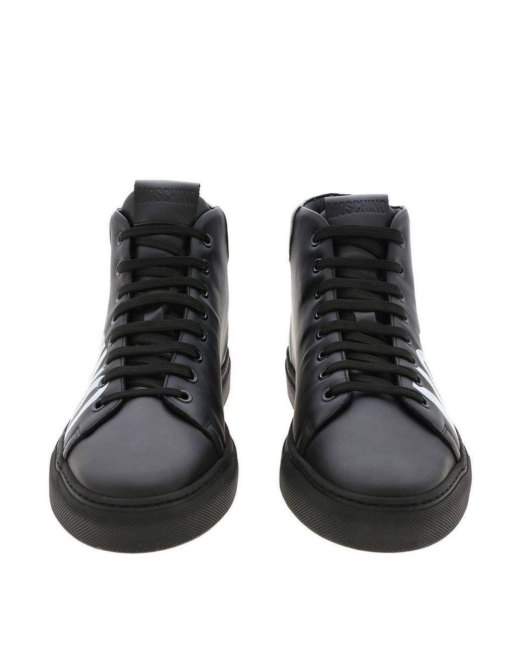 Moschino Black Logo Print Leather Sneakers for men