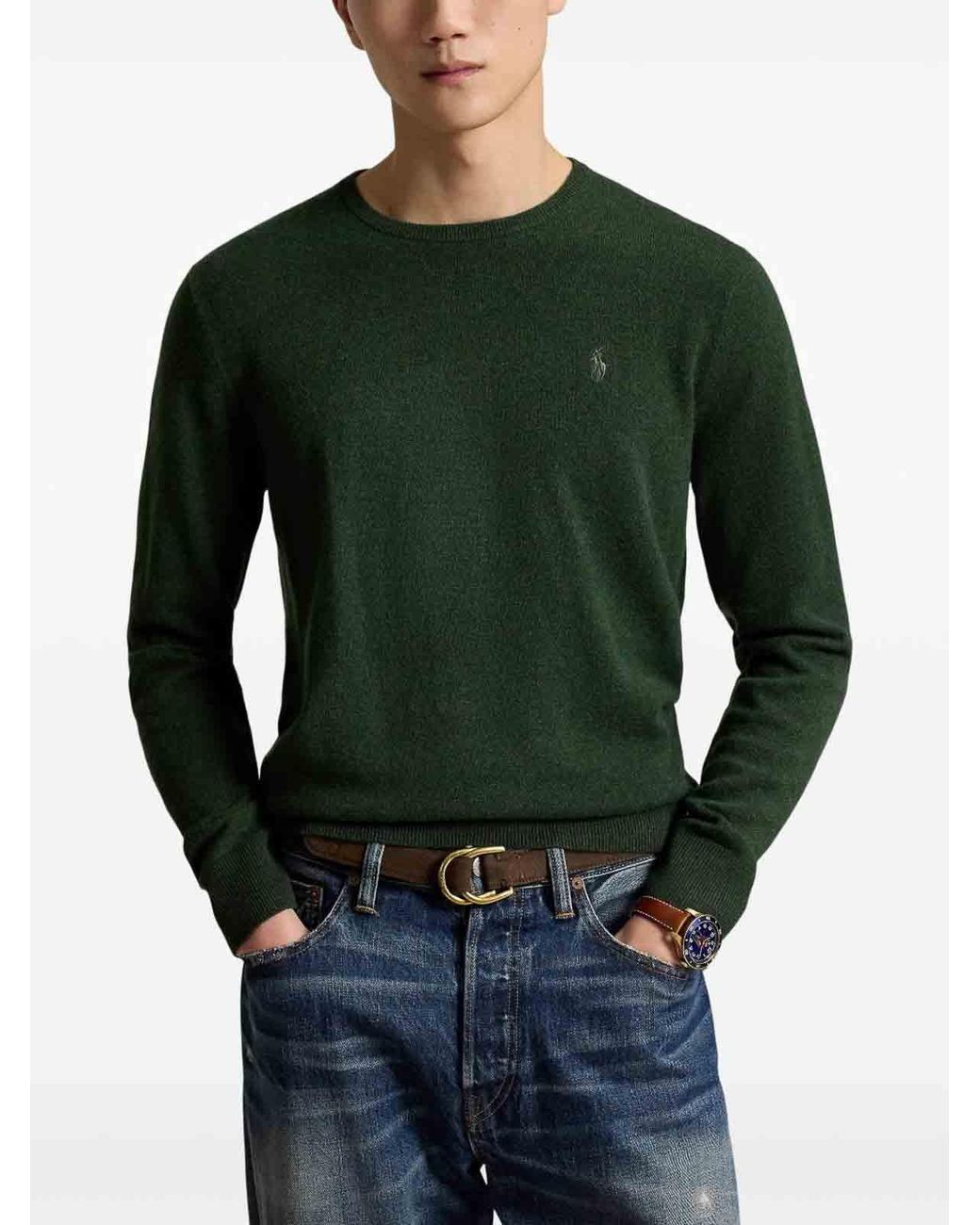 Polo Ralph Lauren Green Dark Wool Sweater With Logo for men