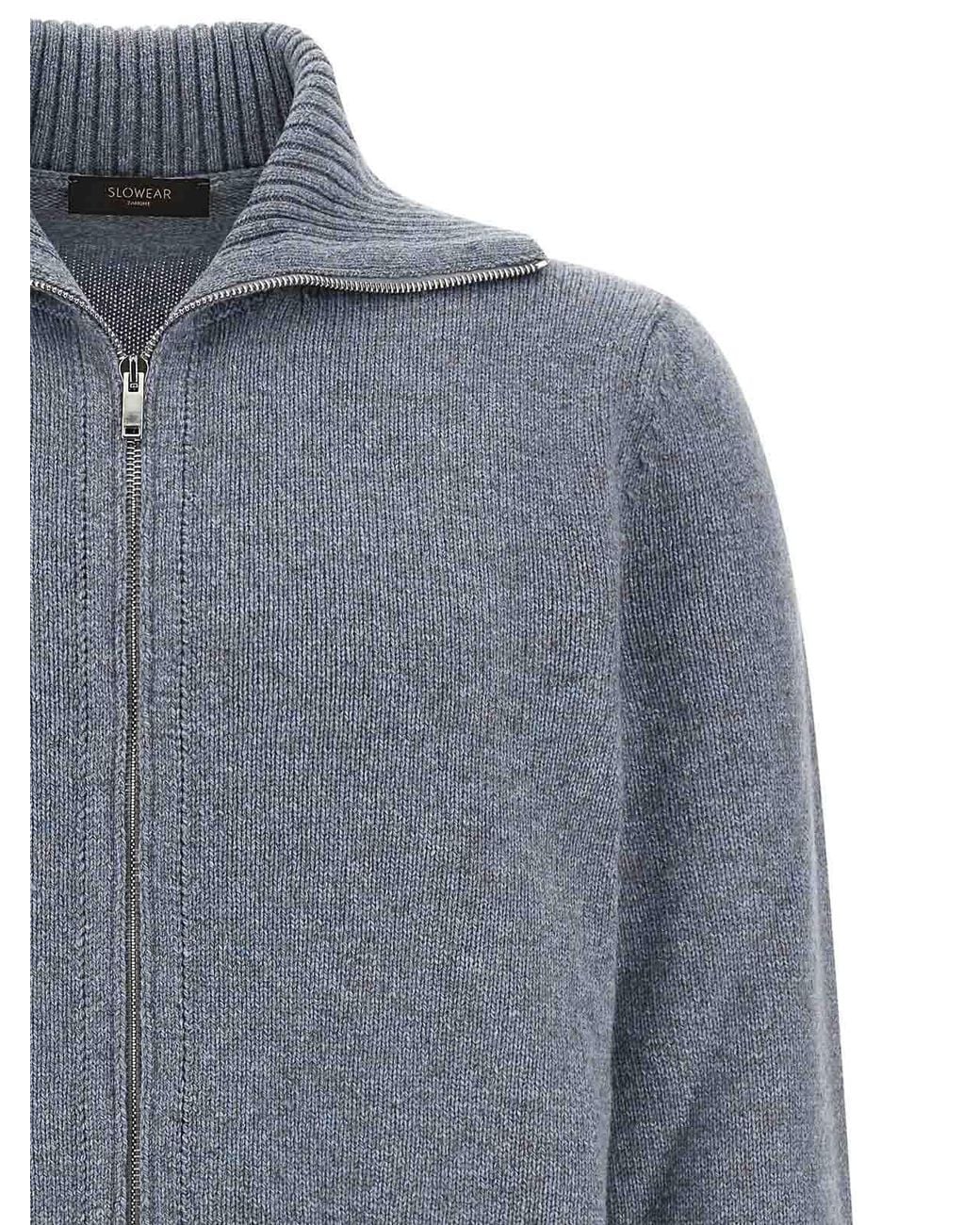 Zanone Gray Virgin Wool Cardigan for men