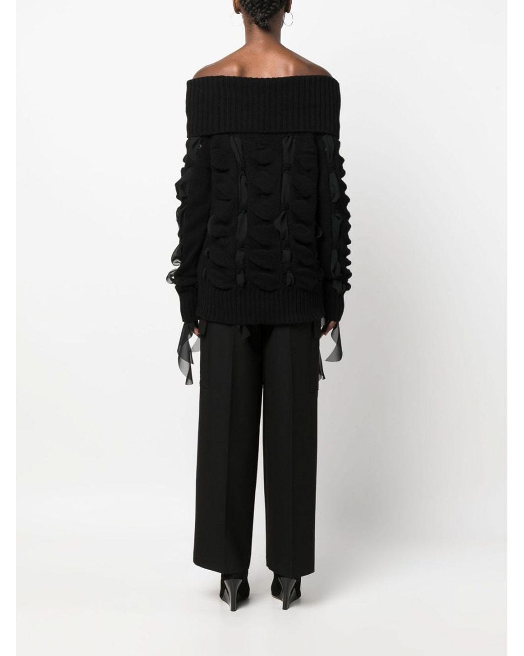 Blumarine Black Off-Shoulder Knitted Top