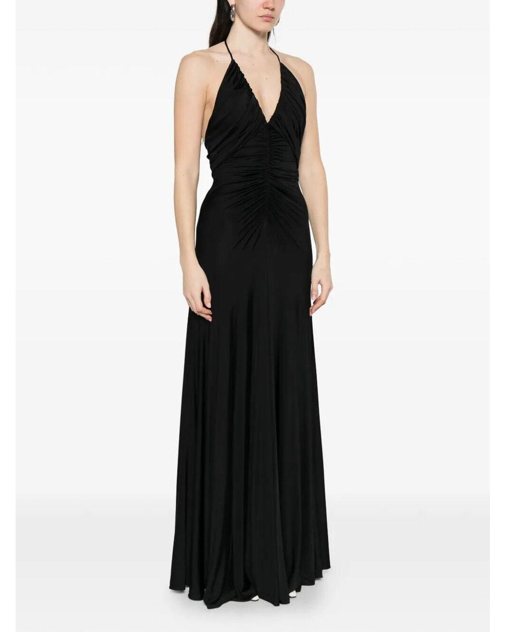 Self-Portrait Black Jersey Gathered Maxi Dress