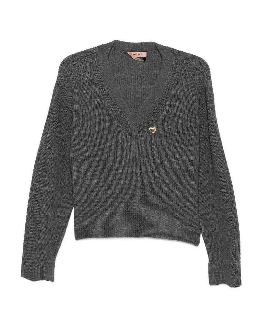 Twinset Gray Round Neck Sweater