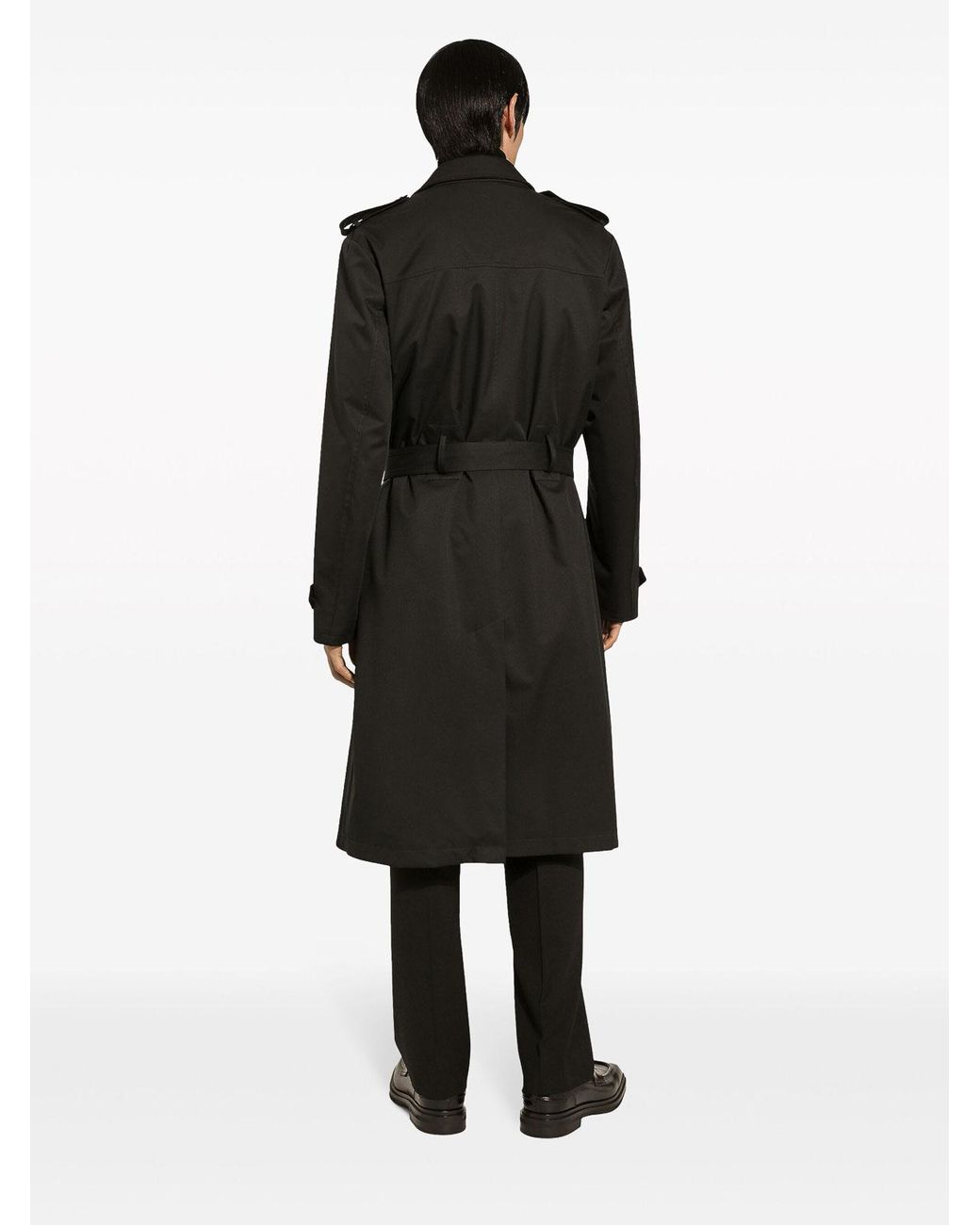 Dolce & Gabbana Black Belted Double-Breasted Trench Coat for men
