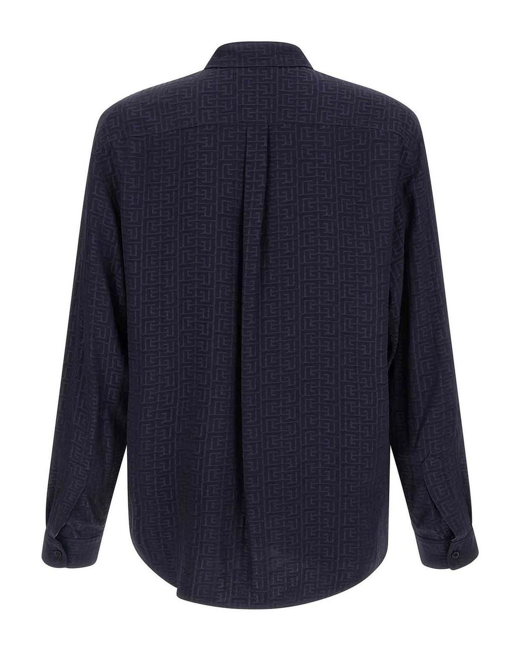 Balmain Blue Jacquard Monogram Shirt for men