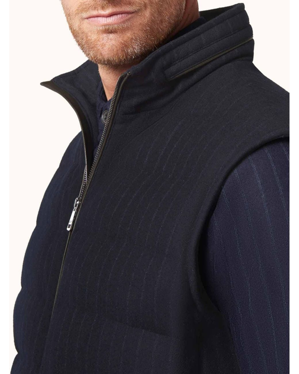Paul & Shark Blue Quilted Pinstripe Wool Gilet for men