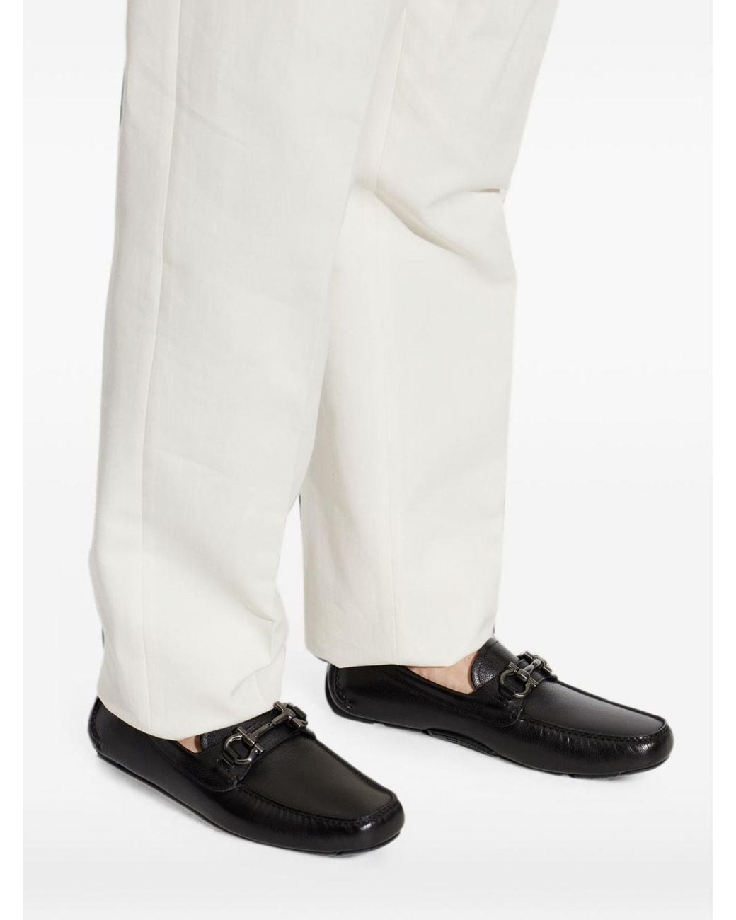 Ferragamo Black Leather Driver Shoes for men